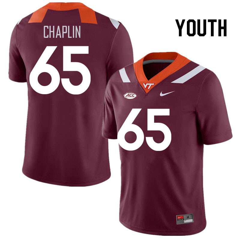 Youth #65 Xavier Chaplin Virginia Tech Hokies College Football Jerseys Stitched Sale-Maroon